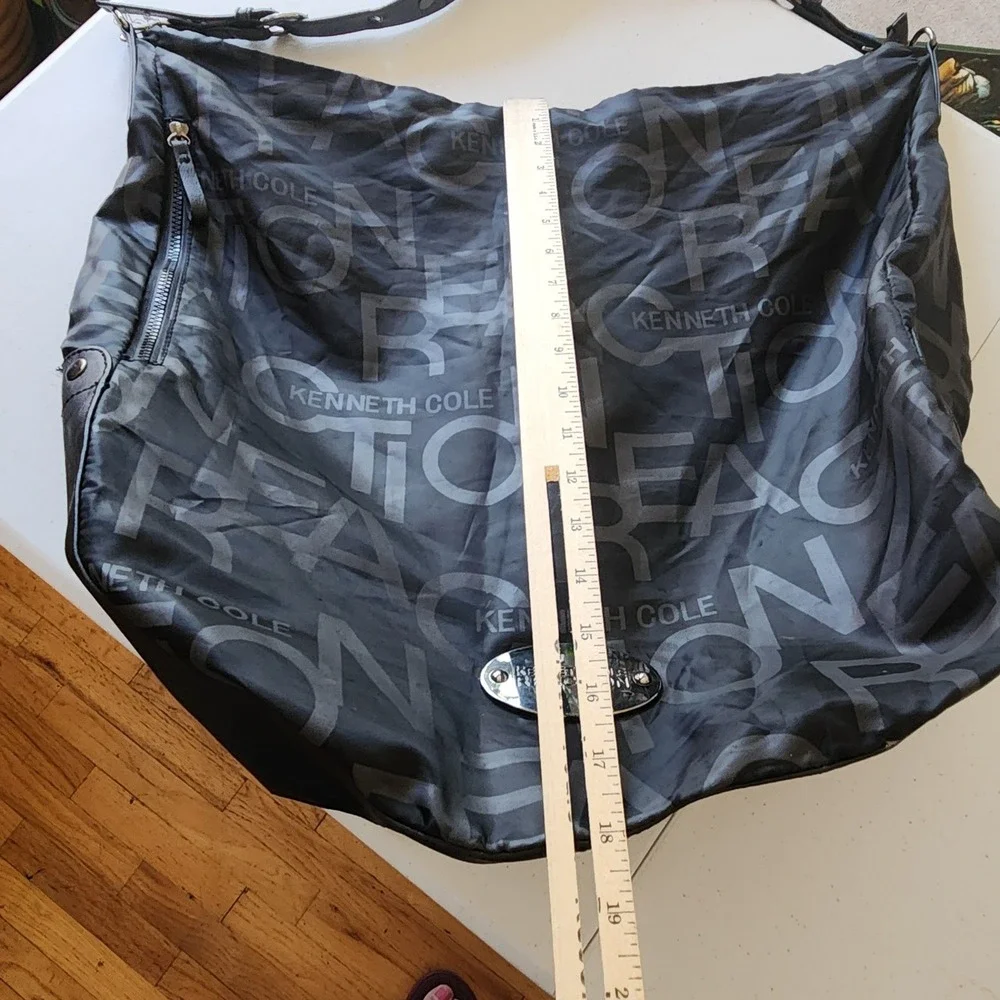 Kenneth Cole Reaction Nylon Slouchy Hobo Bag Black Monogrammed Oversized Casual